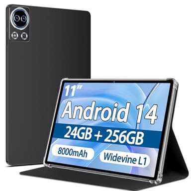 SKYEGG Tablette 11 Pouces Android 14, 24 Go RAM + 256 Go ROM, 5G Wi-FI, GPS, FHD Tablette Tactile avec Widevine L1, 8-Cores 2.0 GHz, 8000 mAh, 13 MP + 5 MP, Face ID, Gris