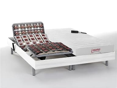 Vente-unique - Lit électrique de Relaxation Tout plots + Matelas Accueil Latex - 2 x 80 x 200 cm - Blanc - Ether de DREAMEA