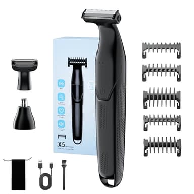 Tondeuse Corporelle 3 en 1 pour Hommes, Électrique Rechargeable pour Parties Intimes, Barbe, Dos, Pubis, Tondeuse à Nez Indolore, Imperméable (Usage Sec/Mouillé), avec 5 Peignes de Limitation