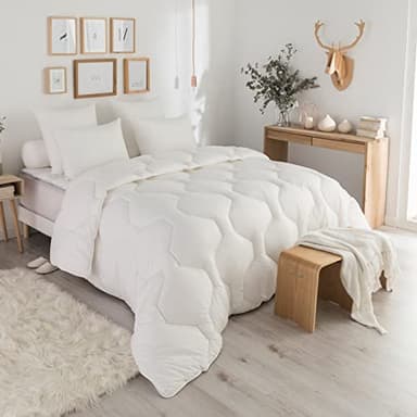 DODO - Couette 4 Saisons Protection Active Anti-Acariens 220x240 cm - 2 Couettes Incluses - pour Lit 2 Personnes - Enveloppe 100% Coton - Garnissage 100% Thermocomfort Polyester - Lavable à 40°C