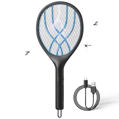 VEGREM Raquette Electrique Insectes, 4000V Raquette Anti Moustique Electrique, Indicateur de Batterie, USB Type-C, 1500mAh Batterie Rechargeable, Maille Protectrice à 3 Couches, Contre Les Insectes