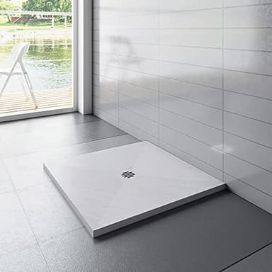 AICA receveur de douche 90x90cm carré Extra plat Blanc antiderapant avec une grille en ABS