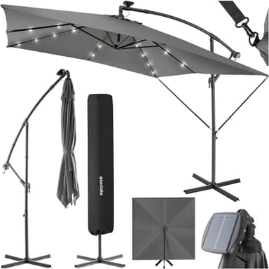 TecTake® Parasol de Jardin Exterieur Parasol déporté à manivelle 2,5 x 2,5 m avec éclairage LED solaire Inclinable Protection UV Résistant au vent & Imperméable Housse de protection Salon de jardin