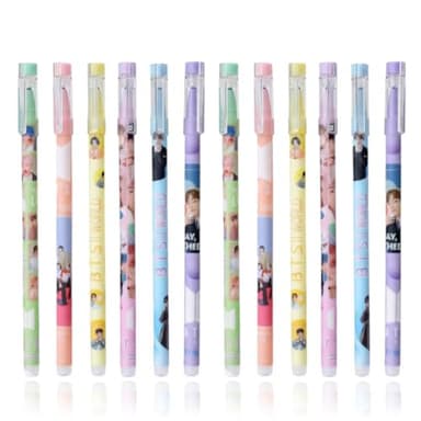 AYVRUOP 12 Pièces BTS Merchandise Papeterie,BTS Stylo Effacable,BTS Accessoire,6 Styles,Cadeau Kpop,Cadeaux de Collection de Fans(Bleu)