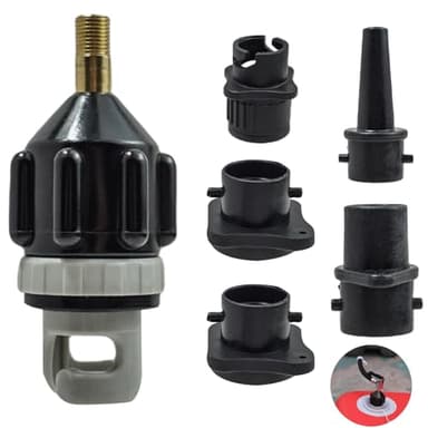 Adaptateur Gonfleur Paddle compatible pompe standard, 5 en 1 adaptateur de valve pour planche à pagaie kayak canot bateau gonflable, embout de gonflage avec 4 buses d’air, facile à transporter
