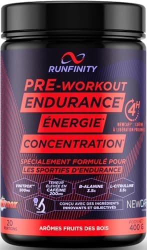 Pre Workout Runfinity - Booster d’Énergie Longue Durée : 4 Heures d'Efficacité - Performances Maximales - Endurance Puissance & Concentration - Formule Premium Made in France