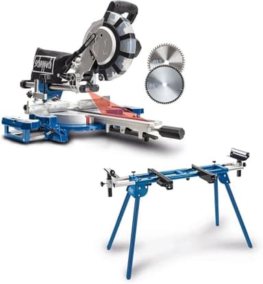 Scheppach Scie à onglets radiale HM254 | 2200 W | Lame Ø254 mm | Largeur et hauteur de coupe 34x90mm | Avec laser | Table tournante avec blocage rapide | 2ème lame incluse + support UMF1600 inclus