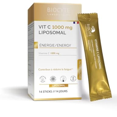 BIOCYTE Vitamine C Liposomal 1000 mg - Complément Alimentaire Boost Energie et Immunité, Antioxydant - Vitamine C Liposomale Goût Ananas, Végétarien - 14 Sticks - Programme de 14 jours
