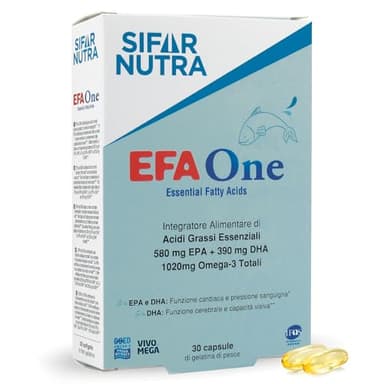 Sifar Nutra EFA One | Certifié IFOS 5 étoiles | Oméga 3 Huile de poisson 1020 mg | 580 mg EPA +390 mg DHA | Fonction Cardiaque | Complément Alimentaire Mémoire | Forme de triglycéride | 30 gélules