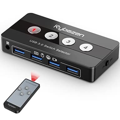 Rybozen USB 3.0 Switch 4 Ports pour 4 PC 4 Entrées 4 Sorties USB Commutateur pour Imprimante Clavier Souris Clé USB Disque Dur Externe Scanner, avec Télécommande…