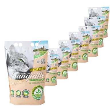 Tranquille - Litière végétale pour Chat agglomérante Vegecompost 4 litres - Lot de 8