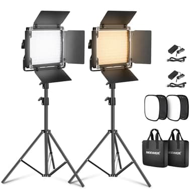 NEEWER Pack de 2 Lampes Vidéo Bicolores 660 LED et Support 3200-5600K CRI 96+ Lumière Variable, U-Forme Porte d'Entrée, 190cm Support d'éclairage, Diffuseur Softbox de Photographie en Studio