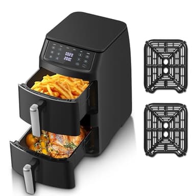 TopStrong Double Stack Air Fryer, 11L Friteuse Verticale sans Huile à 2 Tiroirs, 2500W, 40–220°C, 6 Fonctions de Cuisson & 8 Programmes Préconfigurés pour une Cuisson Rapide et Saine, Design Compact