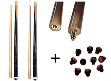 Lot de 2 queues de billard en deux parties avec un superbe aspect noir et bleu + 10 embouts vissés en cuir de rechange