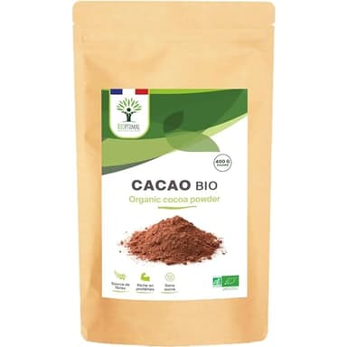 BIOPTIMAL - Cacao Bio en Poudre - Boisson Chaude Pâtisserie - Goût Intense - Sans sucre - 100% Fève de Cacao - Conditionné en France - Certifié par Ecocert - 300g