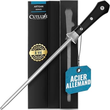Cutluxe Fusil à Aiguiser - Aiguiseur Professionnel de 25.4cm pour Tous Types de Couteaux - Fusil Diamant avec Poignée Ergonomique Efficace pour Couteau de Chef et Couteau Japonais - Série Artisan
