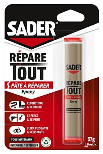 Sader Répare Tout - Pâte à Réparer Epoxy - Tous Matériaux – Intérieur/Extérieur – Couleur : Gris – 1 Tube 57 g 30621068