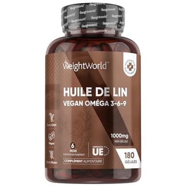 Omega 3 Vegan Pressée à Froid Huile de Lin 1000mg, 180 Gélules Pour 6 Mois, Alternative À l'Huile d’Algues, Oméga3 6 9 Source DHA, EPA et d'Acide Alpha Linolénique