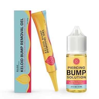 BASE LABORATORIES Kit de Perçage des Bosses Chéloïdes | Solution pour piercing (15 ml) + Gel pour bosses chéloïdes (60 ml) | Kit pour cicatrices chéloïdes, chéloïdes et bosses