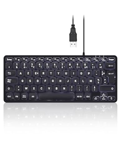 perixx PERIBOARD-332 Mini Clavier Rétroéclairé Filaire USB - Design Slim - avec Touches imprimées en Gras et en Grand - Eclairage LED Blanc - AZERTY Français