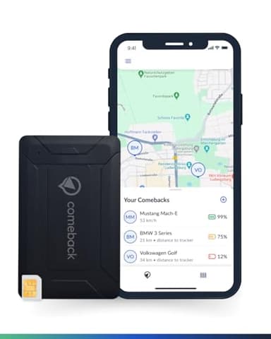 Comeback 4G GPS Tracker sans abonnement avec Carte SIM, Suivi en Direct pour Voiture, Moto et Camping-Car Magnétique/Montage Suivi en Direct Application Android et iOS Temps réel et géorepérage