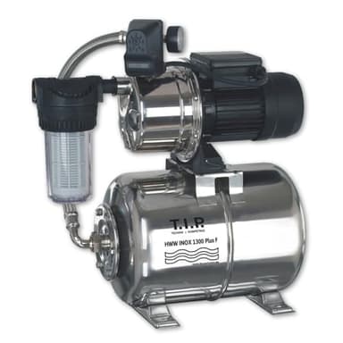 T.I.P. HWW 1300 Circuit d'Eau Domestique en Inox Avec Préfiltre Débit de 4350 l/h Hauteur de Refoulement max 50 m Puissance 1200 Watts Cuve de Pression en Inox Capacité de 22 l Couleur Argent Noir