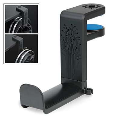 Enhance Support Casque Audio de Jeu ou de Musique avec Bras Pivotant à 360 Degrés, Pince de Fixation Format Universel pour Table et Bureau avec Rangement pour Câble Intégré - Noir