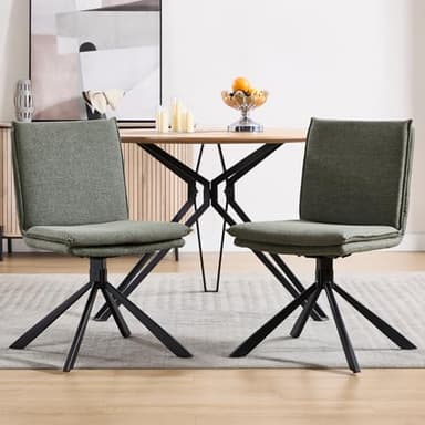 chairus Lot de 2 Chaise Pivotante Salle à Manger sans Accoudoirs, Chaises de Cuisine avec Pieds en Métal, Chaise Rembourrée en Lin pour Salon, Vert-2