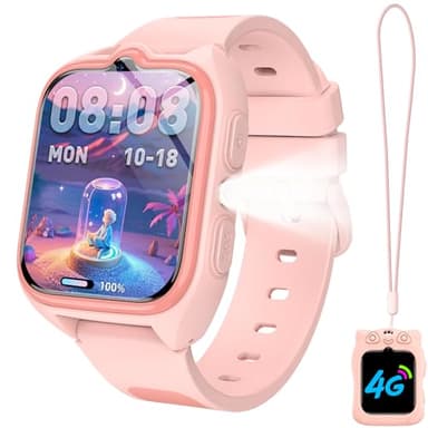 IOWODO Montre connectée pour Enfants 2025 | 4G LTE avec Carte SIM | GPS Traceur + SOS Appel Urgence | Batterie | Appels vidéo et Chat Vocal |Mode école et Zones de sécurité | pour garçons et Filles