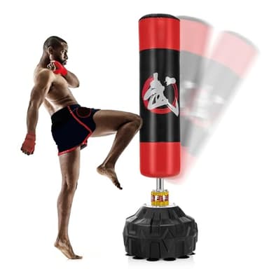 GYMAX Sac de Frappe sur Pied 178 cm, Matériaux Multicouche, Base à 12 Ventouses, avec Amortisseur, Sac de Boxe avec Autoportant pour Soulager Le Stress, Entraînement Corporel, Entraînement de Boxe