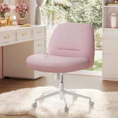 SONGMICS HOME Chaise de Bureau, Fauteuil Ergonomique, Style Moderne avec Base en Étoile, Siège Large et Confortable, Hauteur Réglable, Siège Pivotant, Tissu Coton-Lin, Rose Bonbon OBG047R01