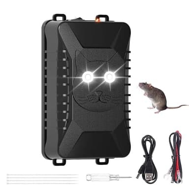 munloo Ultrason Souris et Rats pour Voiture 12V, avec Lumière Clignotante, Repulsif Rongeur pour Voiture, Anti Rongeur Voiture, Répulsif Chat Ultrason Extérieur, Anti Rats Exterieur Puissant