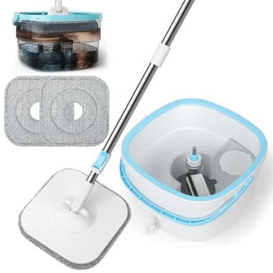 Withosent 130cm Balai Serpillère avec Seau Essoreur, 2 en 1 Système de Filtre Ssépare la Saleté de l'eau Douce, Serpillere Microfibre pour Sol Fenêtre, Mop Vadrouille de Nettoyage avec 2 Tampons