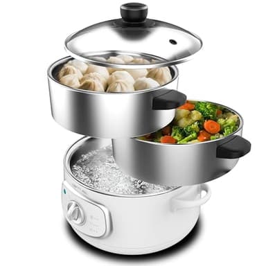 Cecotec Cuiseur à Vapeur électrique Vapovita 3000 INOX, 3 paniers indépendants, Bol de Cuisson du Riz, Supports de Cuisson des œufs, Minuterie de 60 minutes, 2 Entrées d'Eau Latérales, Gris, 800 W
