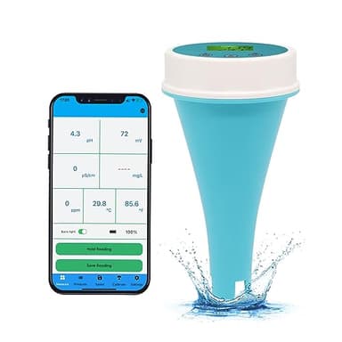 Bluetooth Piscine Eau Testeur 6 en 1 Compteur EC/salinité/pH/ORP/température/chlore Mètre, Sans fil Flottant Intelligent Piscine Moniteur Eau Testeur pour Piscines, Jacuzzi, & Spas de nage