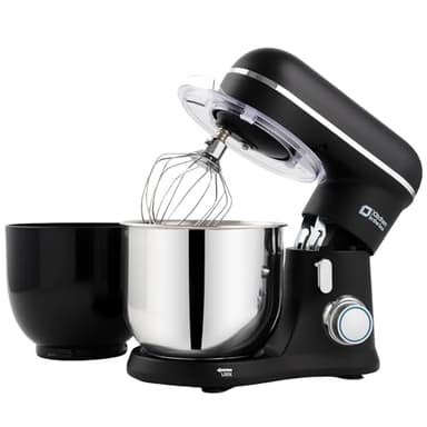 Kitchen in the Box Robot Pâtissier, 3.5L avec Deux Bols, Compact et Léger, 10 Vitesses avec Fonction Pulse, Finition Mate, Fouet, Crochet Pétrisseur et Batteur, Noir