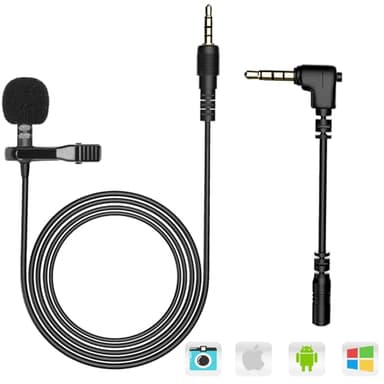 AGPTEK Microphone pour PC 3.5mm Jack Audio, 2m Mini Micro Cravate Condensateur Omnidirectionnel avec 2 Transformations pour Entretien/Vidéoconférence/Podcast/Skype, Compatible avec Android/iOS, Noir