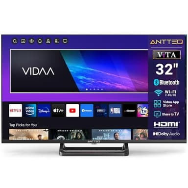 Antteq Vita Smart TV 32 Pouces(80cm) télécommande à Commande vocale,Télévision avec Appli Mobile, Triple Tuner(DVB-S2/T2/C),APP Store,Share to TV,Netflix/DAZN/WiFi,HDMI,V32-AH3Q1L-BT,2025