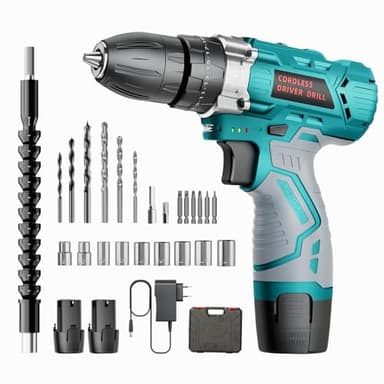 Power Perceuse Visseuse Sans Fil 12V, Perceuse Visseuse Devisseuse Sans Fil, 24 Accessoires, 25+3 Réglages de Couple, 2 Vitesse, Lumières LED, 2000mAh Batteries *2