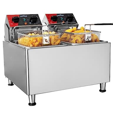 Friteuse électrique CROSSON 8L avec double réservoir et tête de friteuse rotative, minuterie de 30 minutes, thermostat EGO, friteuse de comptoir à usage commercial