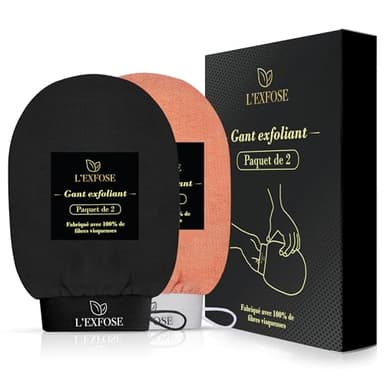 L’Exfose 2x Gant Exfoliant Corps - Gant de Crin Kessa Gommage Corps et Visage en Viscose Naturelle - Élimine les Cellules Mortes de la peau et Hydrate - Sensation de Spa Agréable Sans Savon Noir