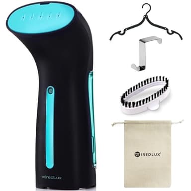 WiredLux Defroisseur Vapeur, Défroisseur Vapeur Vetement pour Vacances et Maison, Steamer Portable et Léger Prêt en 25 Sec et 100% Étanche, Defroisseur Vapeur Vertical, Accessoires de Voyage Inclus