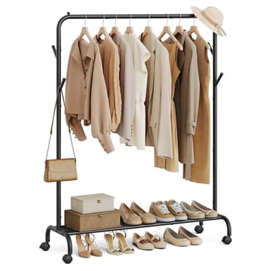 SONGMICS Portant à Vêtements avec roulettes, 1 Barre, Porte-Manteau, en Acier, Charge 50 kg, Largeur de 103,5 cm, Rangement Polyvalent, Noir HSR131B01