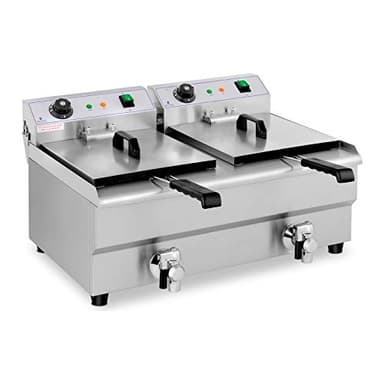 Royal Catering Friteuse Électrique 2 x 13 L, Zone Froide, Thermostat, De Restaurant Double Avec Robinet Professionnelle Commerciale
