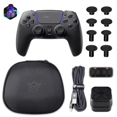 HEXGAMING Manette pour ps5 avec 4 Palette / 8 Joysticks Hall Effect/Câble de Charge/Étui Sac de Transport/Support de Chargeur Manette,ULTIMATE PRO Controller pour ps5/PC/Mobile-Noir Chaos
