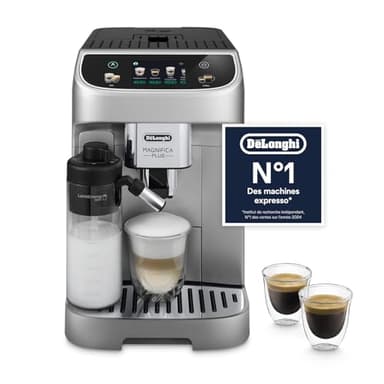 De’Longhi Magnifica Plus - Perfetto Machine à Café Automatique avec LatteCrema Mousseur à Lait Automatique, 18 Boissons en une Seule Touche, Écran Touch Couleurs, Argent et Noir (ECAM322.70.SB)