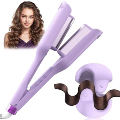 AISEELY Boucleur a Cheveux 32mm, Fers à Onduler pour Deep U Waves, 3 Températures Réglables avec Minuterie, Fer a Friser Boucler pour Cheveux Longs Courts, Affichage LED, Anti-brûlure - Violet