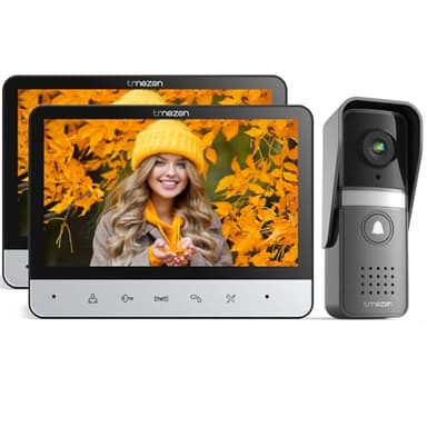 TMEZON Visiophone Connecté 4 Fils Kit avec 2 moniteurs 7", V20 Interphone Vidéo Filaire,Portier Vidéo pour Une Famille,Platine de Rue, Sonnette de Camera