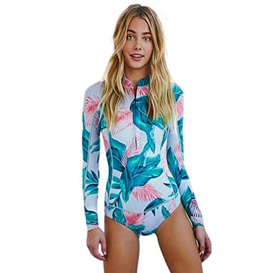 Femmes Zip Up Surfwear Maillot de Bain à Manches Longues Maillot de Bain récréatif Une pièce Rash Guards,Blue,M