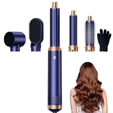 Air Styler 5 en 1 Airbrush,1000w Sèche Cheveux Ionique,Hair Styler,Température Vitesse du vent Réglable,Brosse Soufflante Hair Dryer Brush avec 30mm Boucleur, pour Cheveux Secs, Lissés, Bouclés